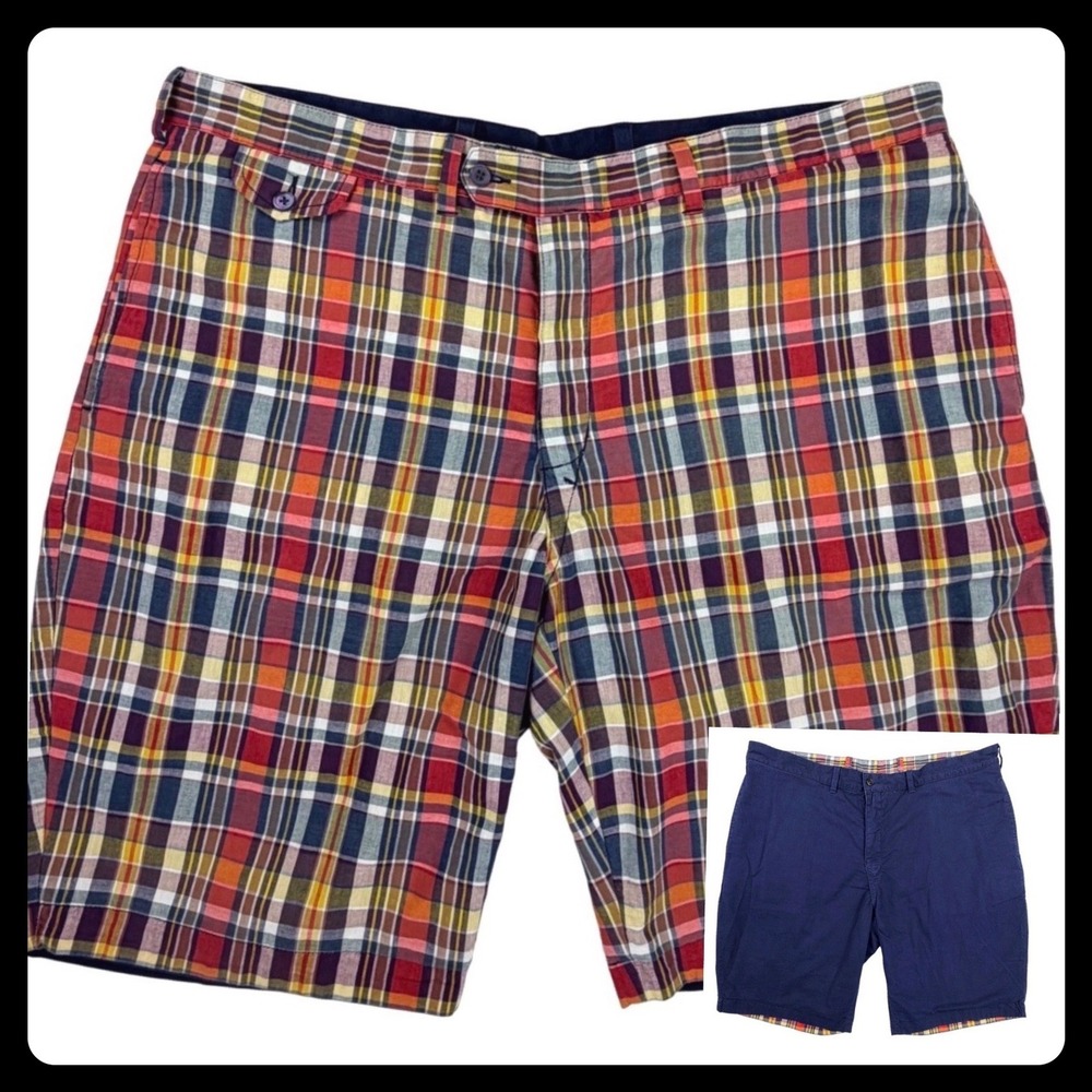 Vintage Polo Ralph Lauren Reversible Shorts Men 40 Red Blue Plaid Preppy 11"